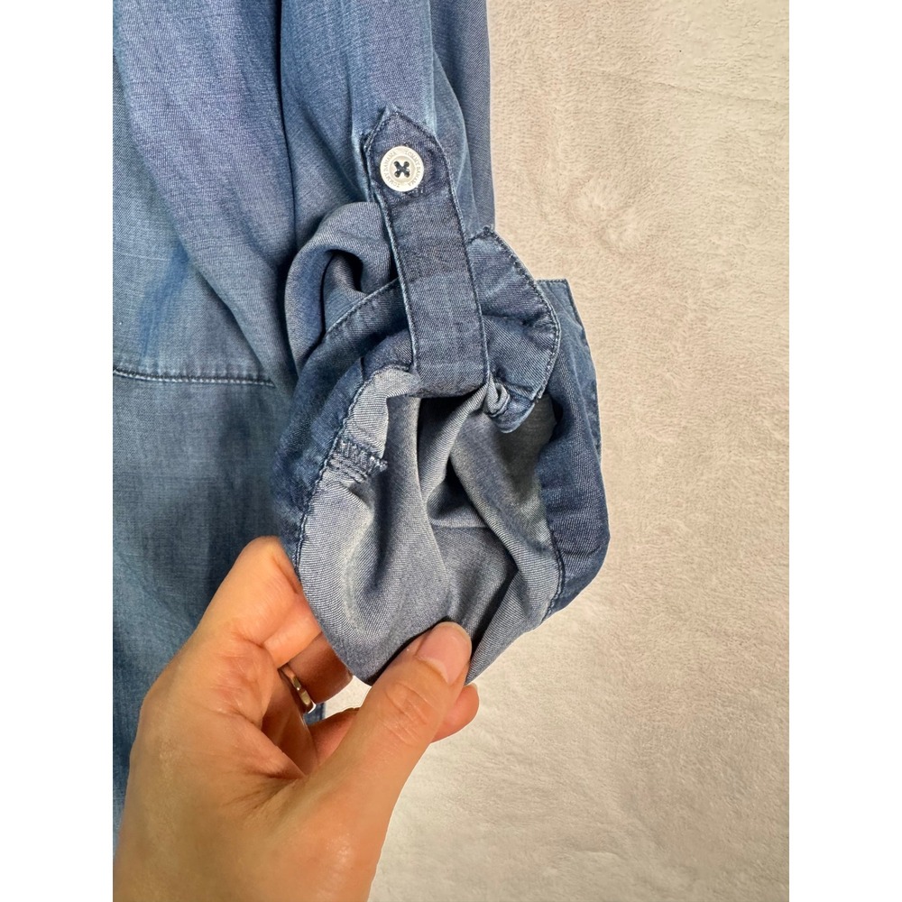 Tommy Bahama Blue Tencel Lyocell Button Up Tunic Shirt Dress Raw Hem Women XL - Picture 6 of 6